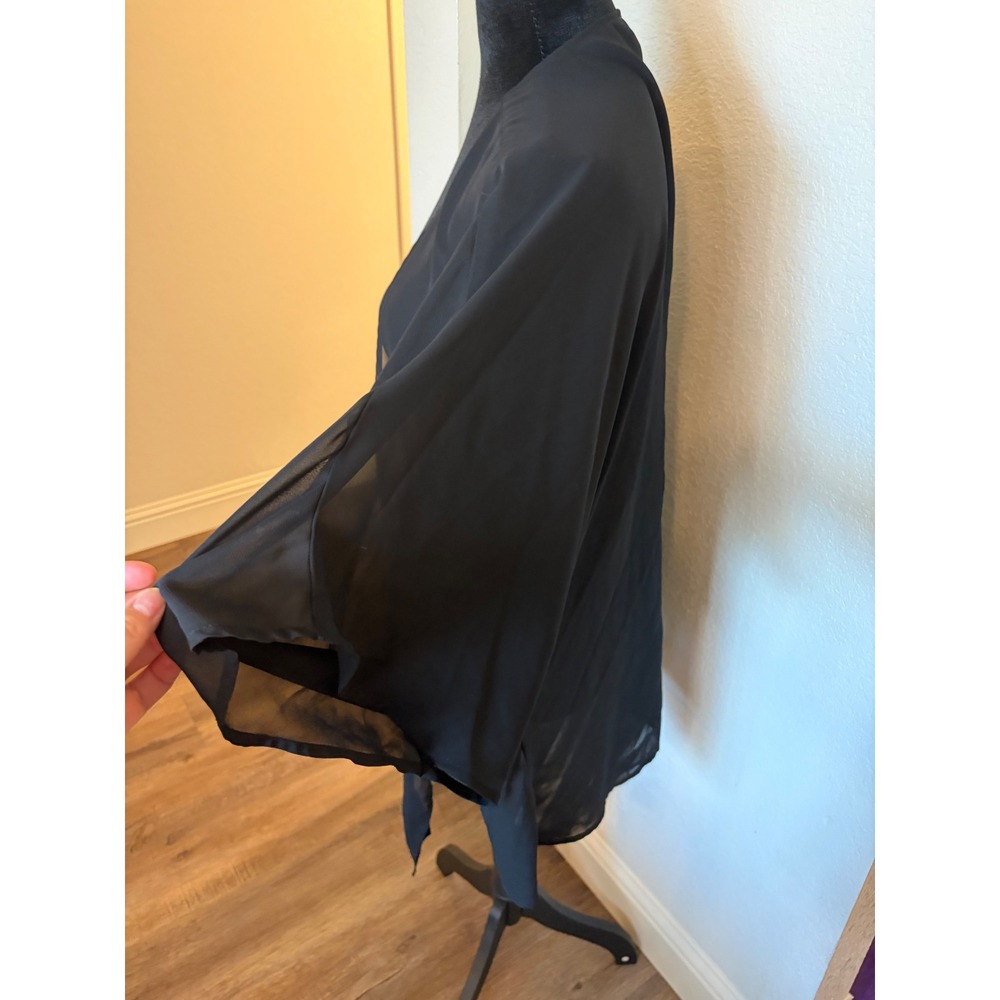 Breezy Lane Womens Black Sheer Chiffon Kimono Wrap Cardigan Size L/XL - Picture 3 of 5